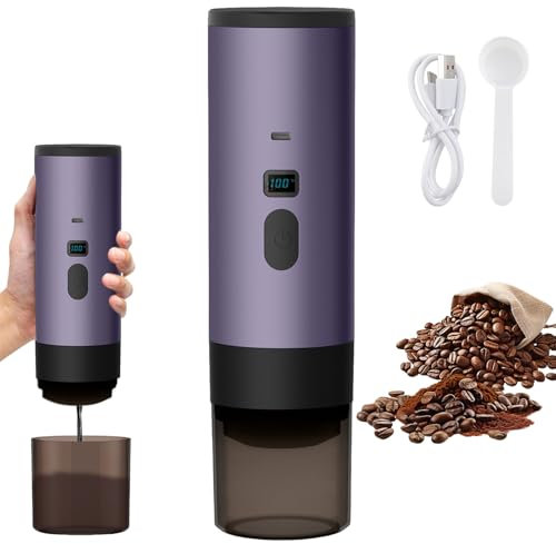 3 en 1 cafetera portátil, 72 W, cafetera, portátil, 12 V, café expreso recargable, USB, café espresso con cápsulas, depósito de agua, 90 ml, para oficina, camping, coche, viaje (violeta)