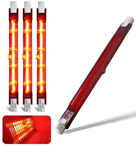 Ampoule Infrarouge 200W, Ampoule Lampe Chauffante R7s 200W 118mm, Lampe Halogène Infrarouge Dimmable, 230V Tubes Quartz Rubis pour Chauffage Heatmaster U3, Tubes de Patio 200LM, 10mm Ø, Paquet de 4
