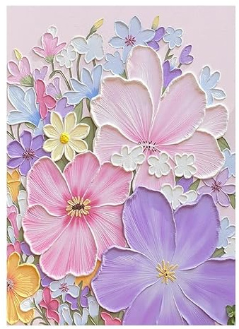 Tela Spessa 3D Dipinta A Mano, Fiori Colorati, Opere D'Arte Astratte, Pittura A Olio, Decorazioni Estetiche E Botaniche per La Casa, Camera Da Letto Moderna, Senza Cornice, 70X100 Cm (28X39 Pollici)
