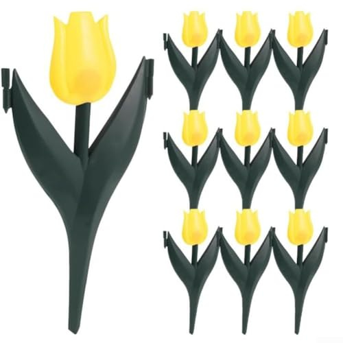 Flexibler Gartenzaun aus Kunststoff, 12 Stück, Tulpen-Design zur Verschönerung von Außenräumen (gelbe Blumen)