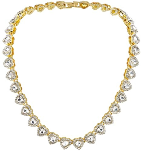 SOFPLATE 1 scatola Da 15.83 pollici/40.2cm Collana Da Tennis con Strass In Oro Zirconi Cubici Catena Da Tennis A Forma di Cuore Vetro Diamante Lega Lucida Collana Decorativa A Strati Ghiacciata per Fe