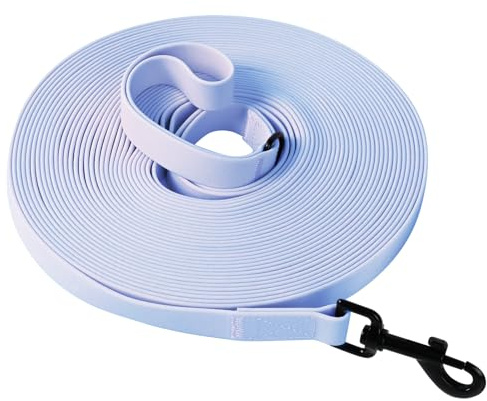 Wasserdicht Schleppleine für Hunde, Schleppleine 5m/10m/15m/20m mit Handgriff und D-Ring, Leicht zu Reinigen Gummierte Hundeleine Trainingsleine für Kleine Mittlere Große Hunde, Hellblau, 5M