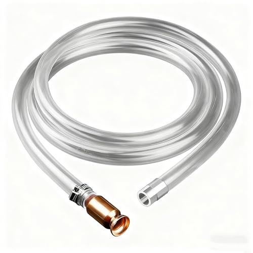 Jiggle Siphon Hose 2M Self-Priming with Copper Valve | Heavy Duty Clear Fluid Transfer Pipe; For Petrol Diesel Oil And Water