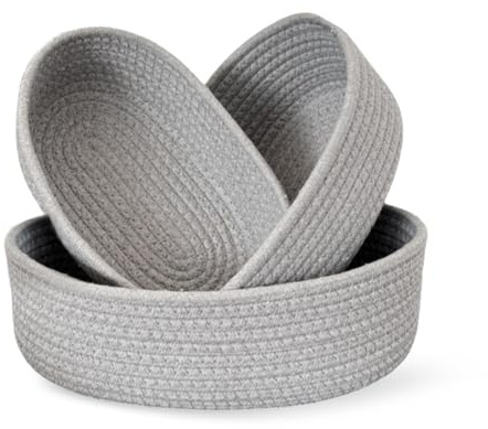 3 Stück Aufbewahrungskorb Geflochten, Baumwollseil Körbe Aufbewahrungskorb Grau Haltbar Strickkorb Baumwollkorb für Badezimmer, Schminktisch, Schreibtisch, Lagerung Deko, Wäschekorb