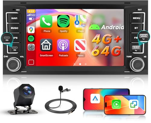 4G+64G Car Radio Stereo for VWTransporter T5 2004-2009/Touareg 1 2004-2011 | Hodozzy 7 IPS Touchscreen Radio with USB/Type-C 5GWifi DSP Wireless Carplay Android Auto BT 5.0 GPS SWC Reverse Camera