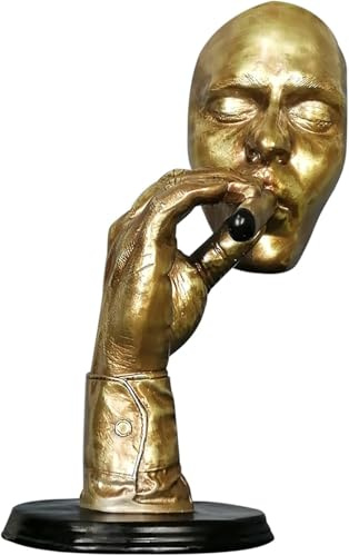 Eagleize Smoking Cigar Man Statue, Abstract Art Resin Figurine, Golden Smoking Thinker Statue, Modern Creative Home Sculptures Objects Piano Desktop Decor(Gloden)