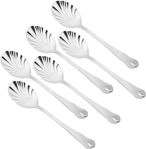 Cucharilla de acero inoxidable, cuchara mezcladora de mejillones vintage para café, espresso, capuchino, postre, azúcar, té de la tarde, cocina y bar, pequeña (plateado)