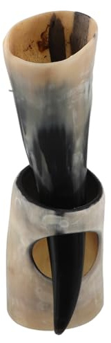 DIYEAH Ensemble 1 Chope Viking en Corne de Bœuf 25-30 CM Grosse Capacité Coupe à Boire Authentique pour Hydromel et Vin Décoration Vintage Rustique Présent pour Fêtes et Collection