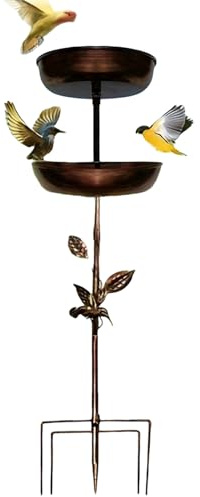 Qutalmi Bebedero para Aves de Exterior | Bebedero y para Pájaros de Jardín de Doble Nivel - Baño para Aves Al Aire Libre con Base De Estaca De 5 Puntas,para Gorrión Petirrojo Exterior Jardín Patio