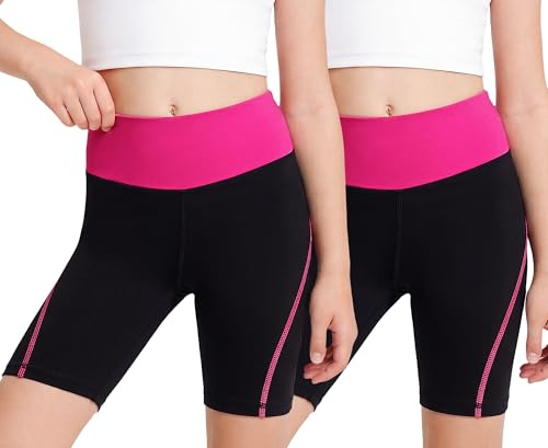 Baogaier Nina Shorts Pantalones Cortos Leggings, Pack de 2, para 4-13 Años | Transpirable, Mallas, Elástica Pantalón Deportivo, para Danza Gimnasia Ballet Running Ciclismo, Anti-rozaduras, Verano Ropa