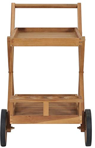 Generico Carrello da Tè in Legno Massello Teak 54x82x83 cm con Portabottiglie, Carrello Portabevande a Due Livelli per Giardino, Facile da Montare