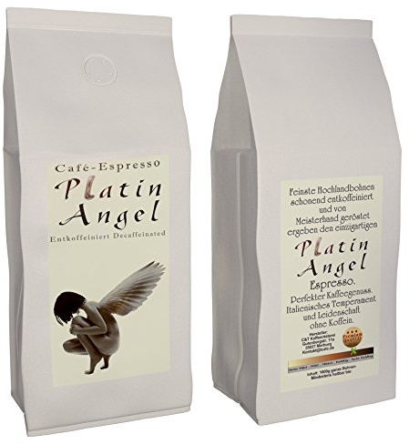 C&T Platin Angel - Café Arabica Décaféiné 1000g en Grains - Décaféiné + Épicé + Fruité + Faible Acidité