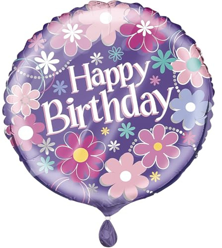 Birthday Blossoms Multicolor Round Foil Balloon (45cm) 1 Piece - Vibrant Party Decor for Celebration & Parties