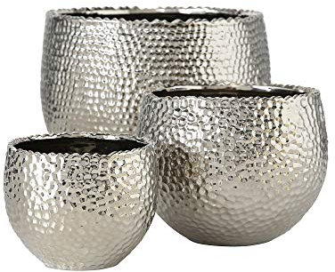 Boltze Pflanztopf Lajos 3-teilig (Blumentopf-Set, edles Design, ø 24 cm/ 13 cm/ 17 cm, Übertopf für Zimmerpflanzen) 5339700, Silber
