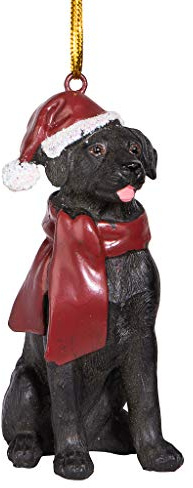 Design Toscano JH576310 svart labrador retriever högtid hund julgransprydnad juldekorationer, 8 cm, polyresin, full färg