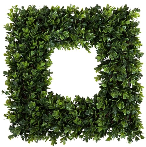 Pure Garden Boxwood Wreath - 16.5-Inch Square UV Resistant Artificial Spring, Summer, Fall or Winter Wreath - Outdoor/Indoor Wreaths for Front Door