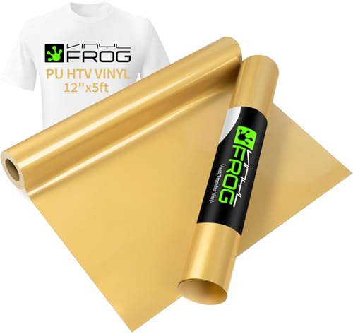 VINYL FROG Plotterfolie Textil Gold Flexfolie Plotter Textil 30,5cm x 155cm Heat Transfer Vinyl HTV für DIY T-Shirt, Stoffe