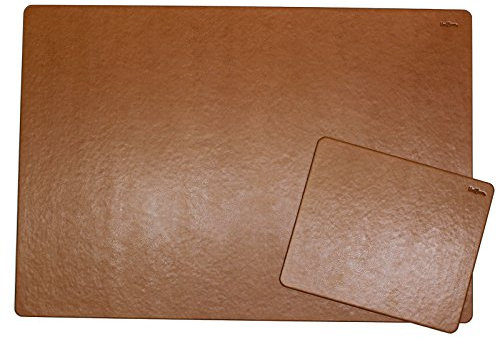 Schreibtischauflage mit Mousepad aus cognacfarbenem Kunstleder