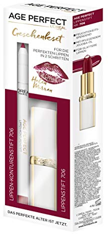 L'Oréal Paris Age Perfect Helen Mirrens Kit de rouge à lèvres et crayon à lèvres n° 706 Bordeaux parfait, soin intensif et brillance, dans un ton de baie riche