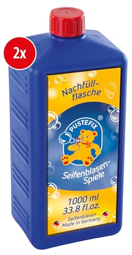 Pustefix Nachfüllflasche Maxi I 2 x 1000 ml Seifenblasenflüssigkeit I Bubbles Made in Germany I Seifenblasen für Hochzeit, Kindergeburtstag, Polterabend I Seifenblasen für Kinder & Erwachsene | 2 Flaschen à 1 Liter | langlebige Rezeptur | gebrauchsfertig | für große Partys | Original PUSTEFIX Flüssigkeit