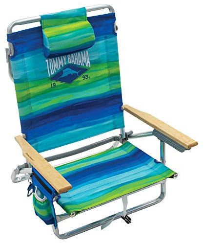 Tommy Bahama 5-Positionen, klassischer, flach liegender Rucksack, Strandstuhl, blau und grün gestreift, 58,4 x 64,1 x 80 cm