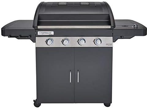 Campingaz Gas BBQ 4 Series Dual Heat Exsd, Large 4 Burner Barbecue Grill with 1 Side Burner and 2 Cast Iron Grill Zones, Grey
