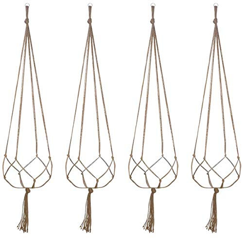 4 Pezzi Vasi Sospesi per Piante Sospese Portafiori, Porta Vasi da Appendere, Corda di Cotone Macrame Plant Hanger per Casa Balcone Giardino Parete Decorazioni Interni Esterni, 41 Pollici / 105cm