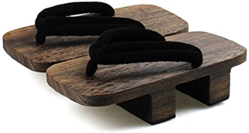 ShonanH Japanese Traditional Sandals Geta Wooden Clogs Shoes (11.5-12.5 (27.5-28.0CM), Black/Dark Brown)