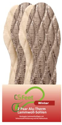 MADE IN GERMANY 2 Paar Wintersohlen für Schuhe aus Alu-Therm-Lammwolle Gr. 38/39 von CS Feet - Wärmende Schuheinlagen und Einlegesohle