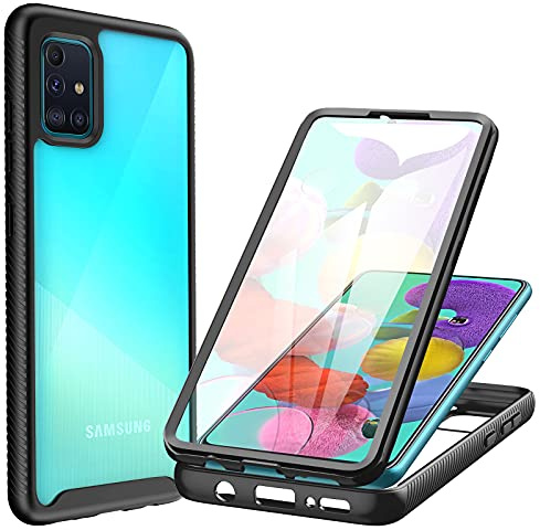 CENHUFO für Samsung Galaxy A51 Hülle, 360 Grad Schutzhülle Stoßfest Panzerhülle mit Eingebautem Displayschutz Robust Bumper Full Cover Outdoor Case Handyhülle für Samsung Galaxy A51 4G - Schwarz