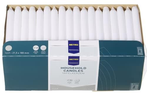 METRO Professional Tafelkerzen, 144 Stôck, wei_, ¿ 21.5 mm (180 mm lang), 6h Brenndauer, Gastronomiebedarf, Gastronomiekerzen, Gerade Kerzen, Household Candles, Made in Europe