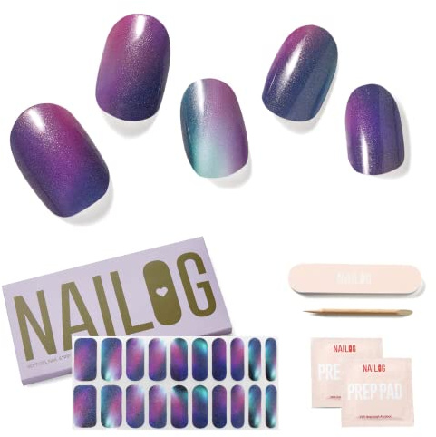 NAILOG Semi Cured Gel Nail Strips 20pcs Gel Nail Wraps -Aurora | 20 Extra-Long Strips, DIY Salon-Quality Gel Nails, Glossy, Long-Lasting, HEMA-Free, Vegan, Easy & Safe