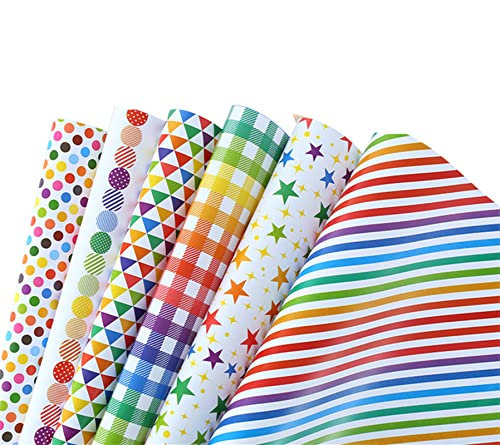 Cheeroyal Recycelbares Geschenkpapier-Set mit Punkt, Stern, geometrischen Mustern Geschenkpapier für Geschenke | 6 Bögen für Geburtstag, Muttertag, Vatertag, andere Feste (6-teiliges Papier)