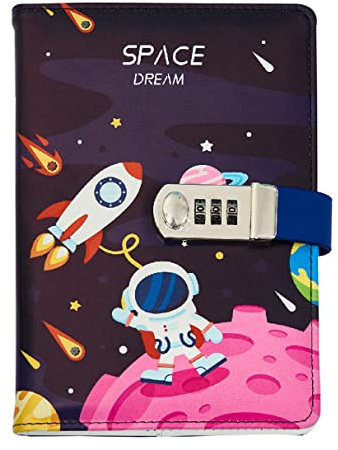 LinYesh Jungen Tagebuch mit Schloss Geschenk Raumschiff Kindertagebuch, 240 linierte Seite Notizbuch zum Schreiben ab 6 7 8 9 10 11 12 Jahre alter Junge Passwort Reisetagebuch Notizbuch