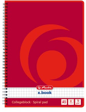 Herlitz 297531 Notizblock mit Seitenspirale, 70 g/qm, A5, liniert, 80 Blatt (8er Packung, Kariert)