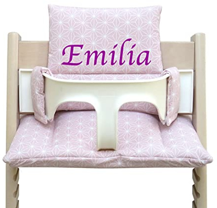 Blausberg Baby - Stokke Tripp Trapp Sitz-Kissen Set mit Namen (Happy Star Rosa Abwaschbar)