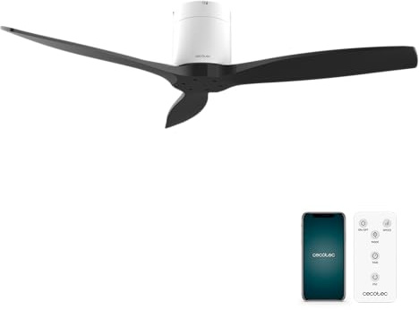 Cecotec - Ventilatori da Soffitto EnergySilence Aero 5500 Aqua White&Black Connected - 40 W, Diametro 132 cm, Wi-Fi, Protezione IP44, Timer 8 Ore, 3 Pale, 6 Velocità, Estate/Inverno