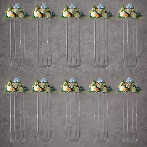 YALLOVE 10 Pack Acrylic Flower Stand, 80CM Tall Clear Pedestal Column Vases Wedding Centerpieces for Wedding Event Party Props Home Decor