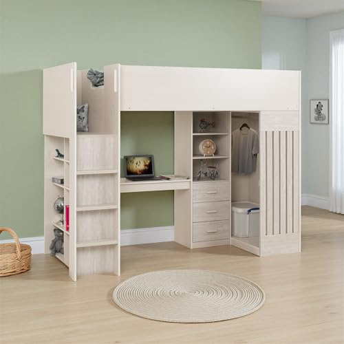 Seconique Jupiter 3' Single High Sleeper Bed in White/Grey