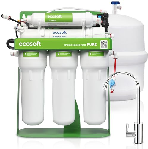 Ecosoft P’URE Balance avec pompe | filtre à osmose inverse directe | 5 étapes de filtration | filtration sur châssis métallique | système d’eau potable pour maison | enrichi en minéraux