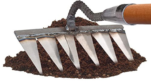 LINGJIONG Rastrello per erbacce da giardino, in metallo, 4/5/6/7 denti, rastrello da giardino, rastrello per , diserbo, pietra, ghiaia, radice e rastrello da giardino