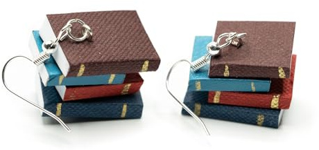 Miniblings Bücher Ohrringe Hänger lesen Buch Bücherstapel bunt versilbert | Ohrschmuck, sorgfältig in Berlin gefertigt, mit Bücherwurm und Papier