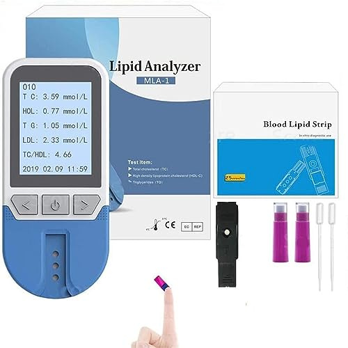 REHOOF Tester del Colesterolo 4 in 1, Test Lipidico del Sangue Completamente Automatico per L'analisi di Colesterolo Totale, Trigliceridi, Lipoproteine Alte E Basse