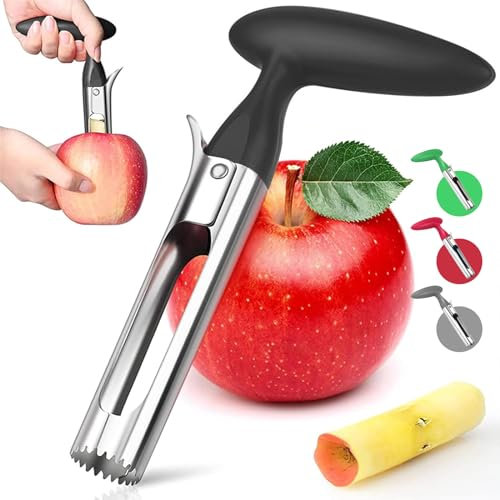 Descorazonador de Manzanas con Mango, Hoja Dentada de Acero Inoxidable, Saca Corazón, Apto para Hogar y Cocina (Negro)