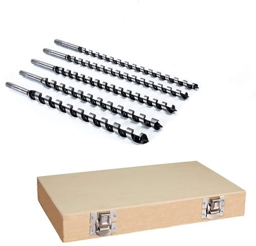 Tuohwue 5-teiliges Schlangenbohrer Set, 460mm, Ø-12/14/16/18/20mm, Hartmetall, Chrom-Vanadium Stahl, Holzbox, Bohrer Set, Bohrer