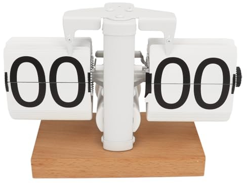 Retro Digital Flip Down Clock, Vintage Mechanical Flip Down Clock, Flip Clock with Beech Wood Base, Battery Powered Internal Gear Operated, Flip Desk Clock for Home, Office, Café