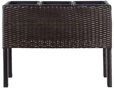 Garten Hochbeet auf Stelzen Rattan braun rechteckig Pflanzkasten Boho Caragana