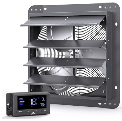 iLIVING 14 Wall Mounted Shutter Exhaust Fan, Automatic Shutter, Temperature and Humidity Controls with Variable Speed, 1200 CFM at 1600 RPM DC Motor