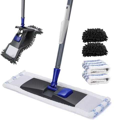 Masthome Balai Serpillère, Balais Nettoyer Sol Rotatif à 360°, Balai Microfibre pour Sol avec 2 Serpillère en Microfibre et 2 Serpillère en Chenille, Convient pour Les carrelages, Les sols en Bois