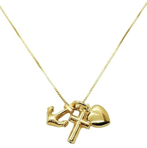 Collana Uomo Donna Fede Speranza Carità Argento 925 Placcata Oro Dorata